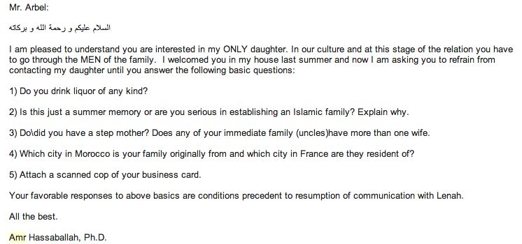 Lenah's dad's e-mail to Yassine
