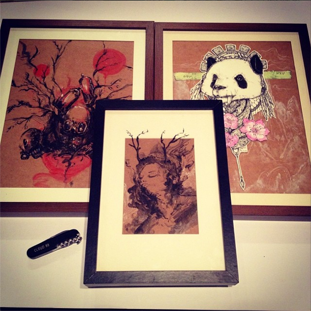 From left: "Urbanimals", "Distorted Dreams" and "Shamanistic Extinction", 2014