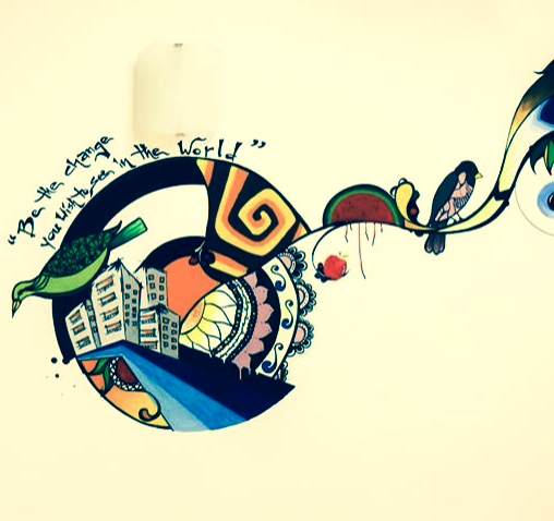 A mural on The District's walls