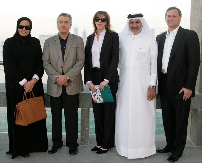 Sheikha Mayassa with the Tribeca Film Festival's Robert De Niro and Jane Rosenthal, QMA's Abdulla Al Najjar and TFF's Craig Hatkoff in Doha in 2009 (Doha Film Institute)