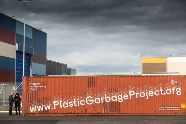 The shipping container used to transport all the plastics used in the exhibition. (Via)