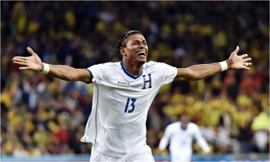 Carlo Costly celebrating Honduras' first World Cup goal.