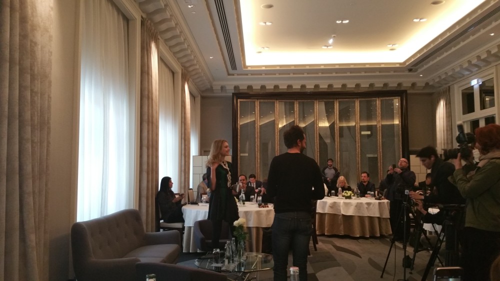 The face of Etam, Natalia Vodianova, at a private press conference ahead of the 2015 Etam Live Show (Scoop Empire)