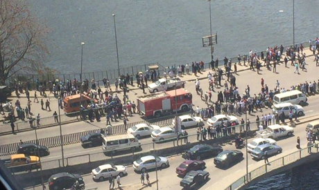 People gathered on the 15 of May bridge close to the Zamalek exit near the site of the explosion.
