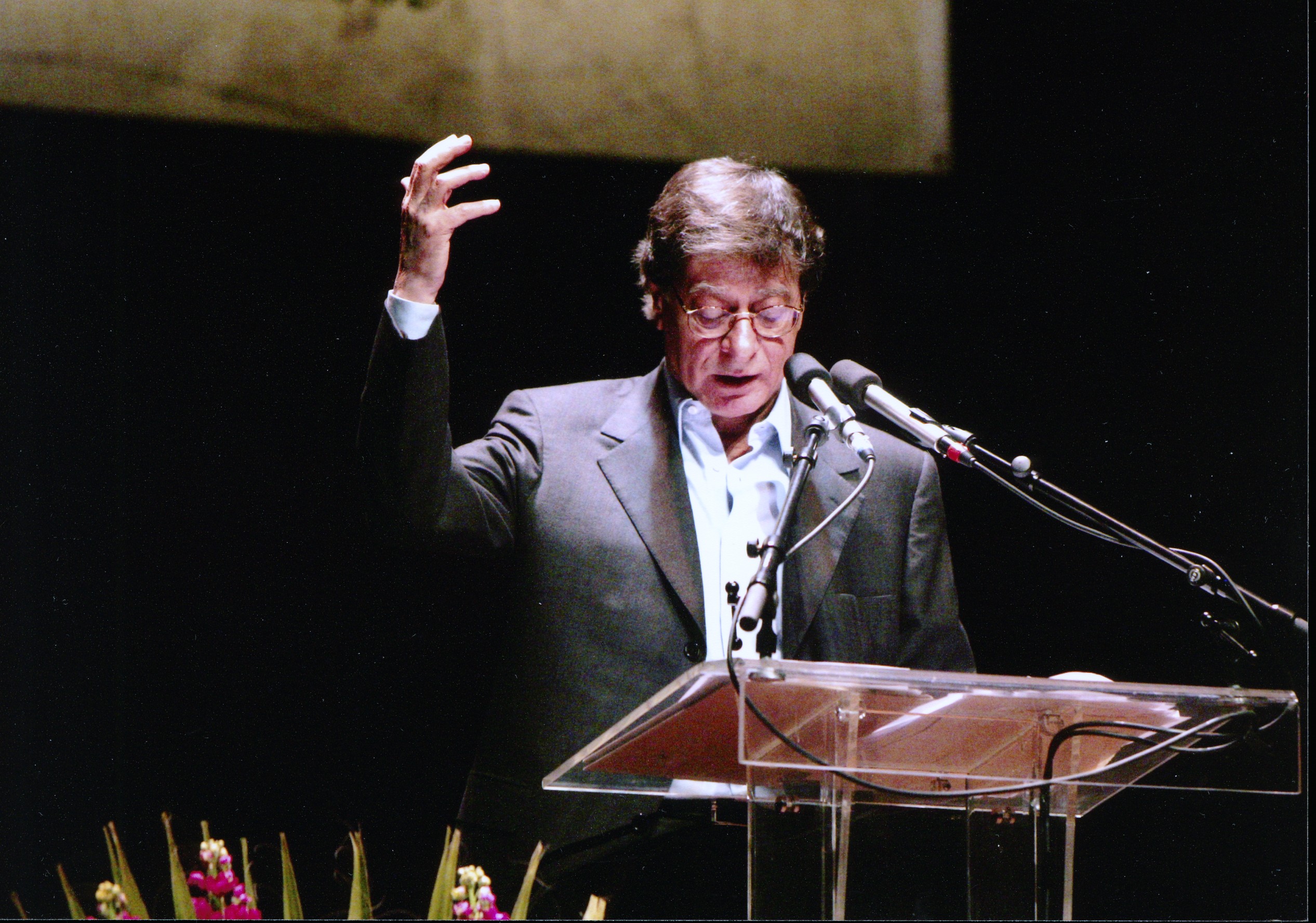 Mahmoud Darwish, a Palestinian poet and author who was regarded as the Palestinian national poet. Via Wikipedia