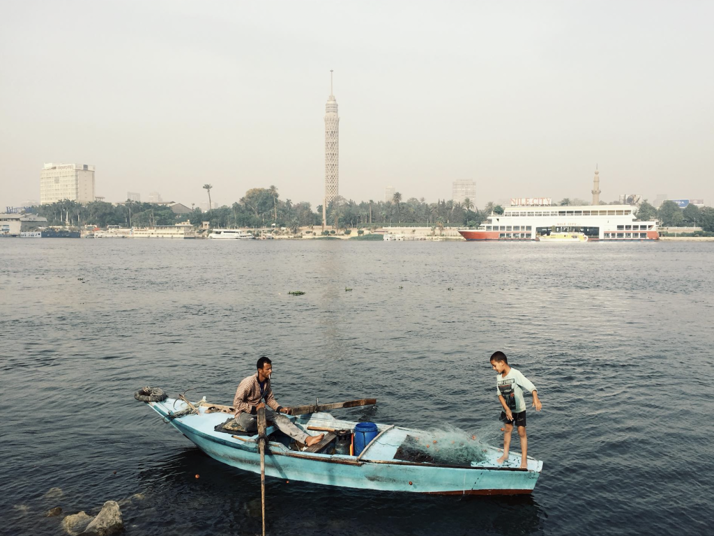 Fishermen on the Nile in central Cairo